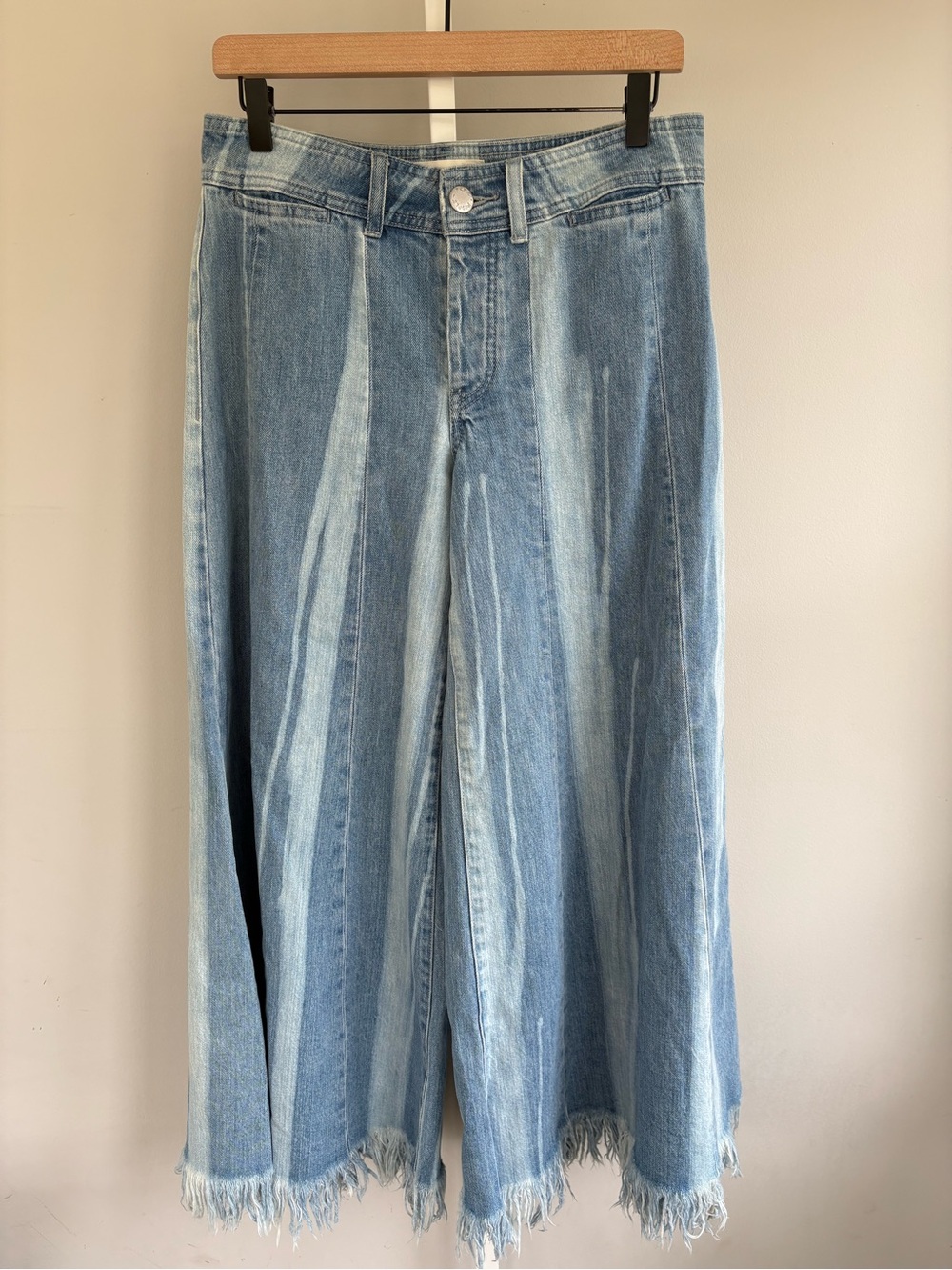 We The Free High Rise Wide Leg Striped Jeans Light Blue Denim Size 27